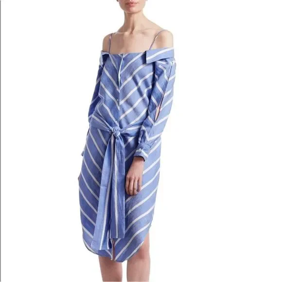 NWT Maje blue and white stripe cold shoulder shirt dress midi